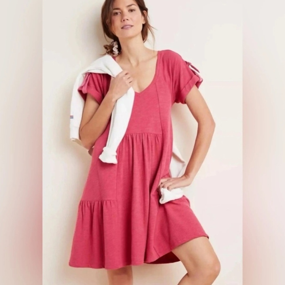 New Anthropologie Saturday Sunday Pink Rose Cotton Blend Dress XS